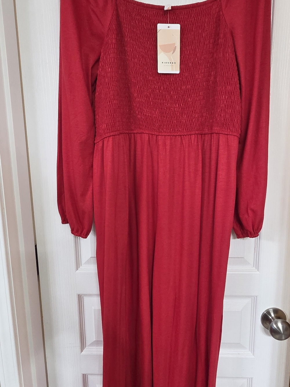 Red Long Sleeve On/Off Shoulder Jump Suite.
